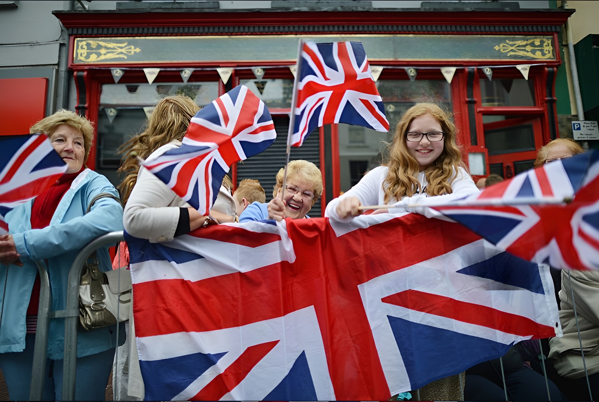 Customers celebrating with flags